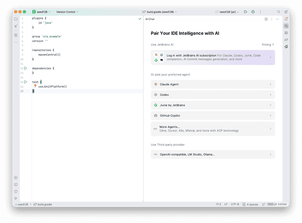 IntelliJ AI Chat window on start